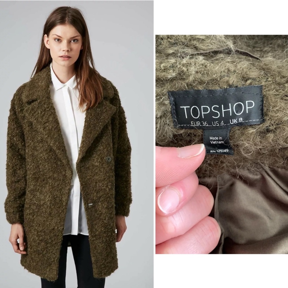 Topshop Nubby Teddy Bear Coat ~ Olive ~ Size 4
